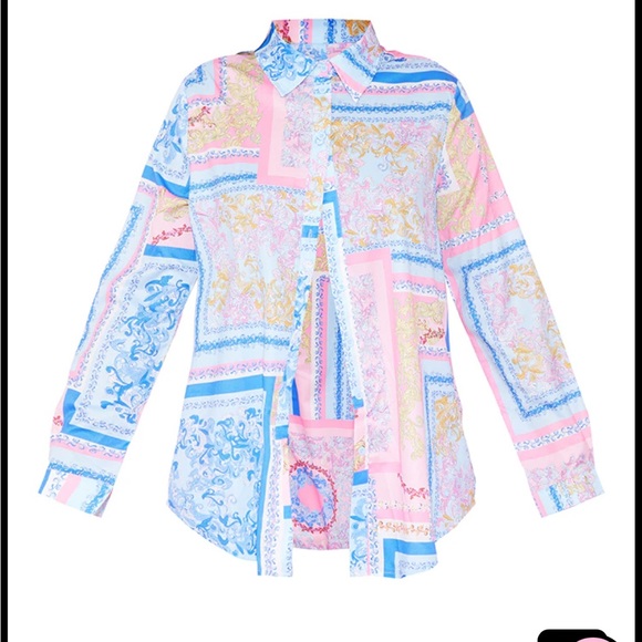 PrettyLittleThing Multi Chain Print Oversized Shirt Blouse - Picture 3 of 6